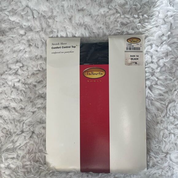 VTGTalbots Comfort Control Top reinforced toe Black Stretch Sheer pantyhose SZ1X - Picture 1 of 5